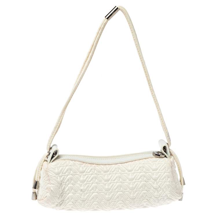 Pre Owned  Emporio Armani White Quilted Rubber and Leather Pochette