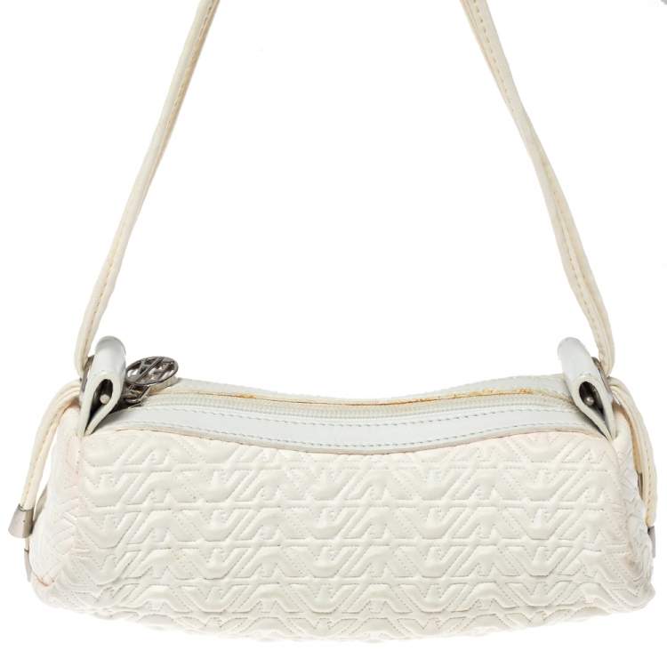 Pre Owned  Emporio Armani White Quilted Rubber and Leather Pochette