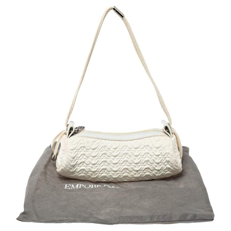 Pre Owned  Emporio Armani White Quilted Rubber and Leather Pochette