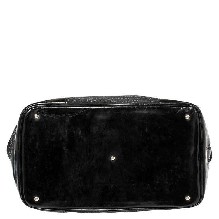 Pre Owned Emporio Armani Black Logo Print Canvas and Leather Tote