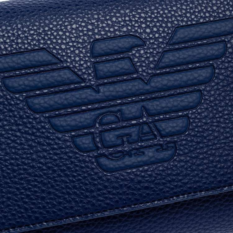 Pre Owned Emporio Armani Blue Leather Flap Crossbody Bag