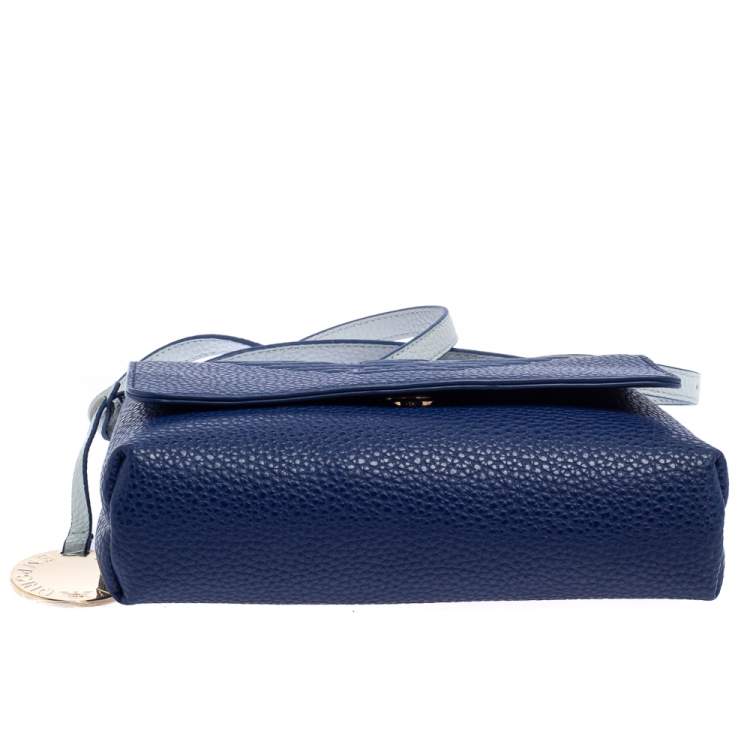 Pre Owned Emporio Armani Blue Leather Flap Crossbody Bag