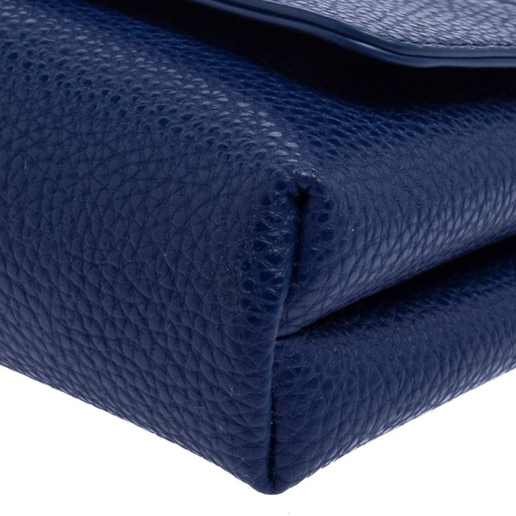 Pre Owned Emporio Armani Blue Leather Flap Crossbody Bag