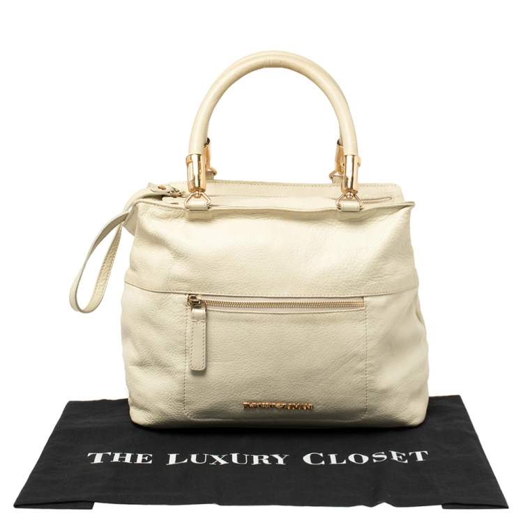 Pre Owned Emporio Armani Pale Green Leather Double Zip Tote
