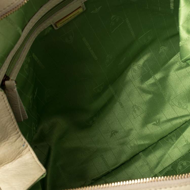 Pre Owned Emporio Armani Pale Green Leather Double Zip Tote