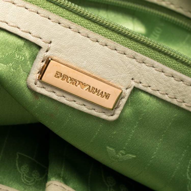 Pre Owned Emporio Armani Pale Green Leather Double Zip Tote