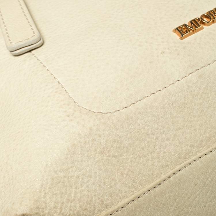 Pre Owned Emporio Armani Pale Green Leather Double Zip Tote