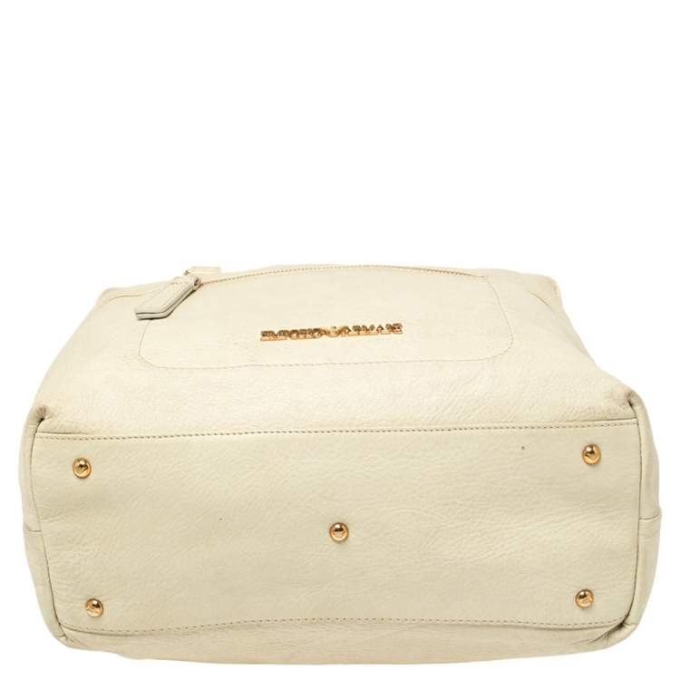 Pre Owned Emporio Armani Pale Green Leather Double Zip Tote