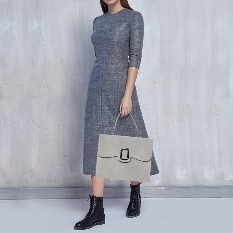 Pre Owned Emporio Armani Grey Nubuck Leather Flap Top Handle Bag