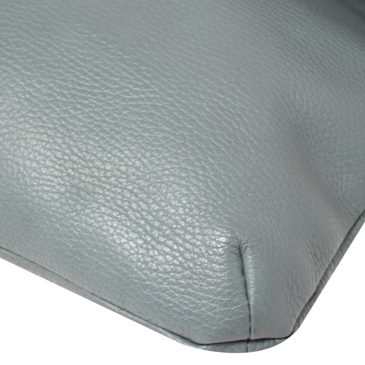 Pre Owned Emporio Armani Ash Blue Leather Zip Flap Convertible Shoulder Bag