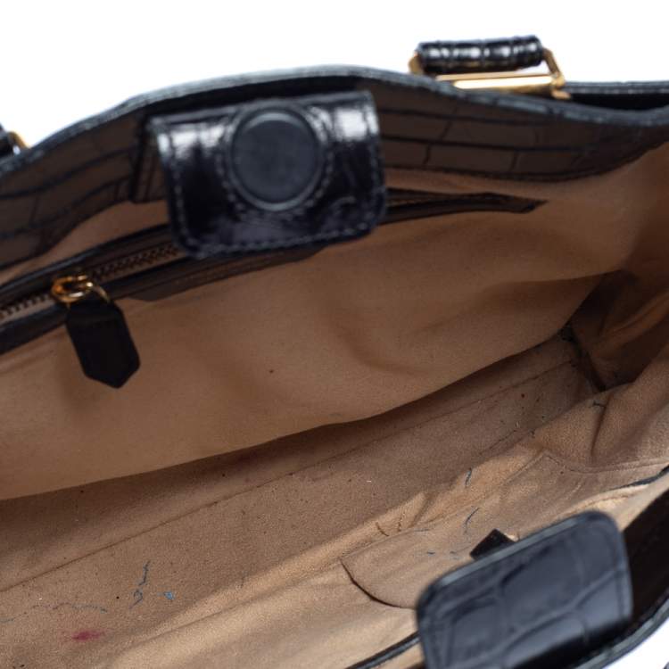Pre Owned Emporio Armani Black Croc Embossed Leather Satchel