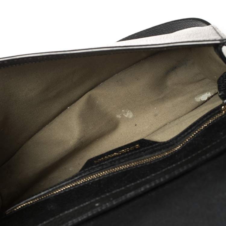 Pre Owned Emporio Armani Black Leather And Croc Embossed Leather Pushlock Flap Top Handle 