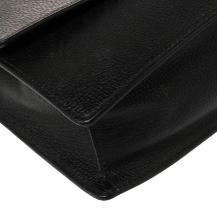 Pre Owned Emporio Armani Black Leather And Croc Embossed Leather Pushlock Flap Top Handle 
