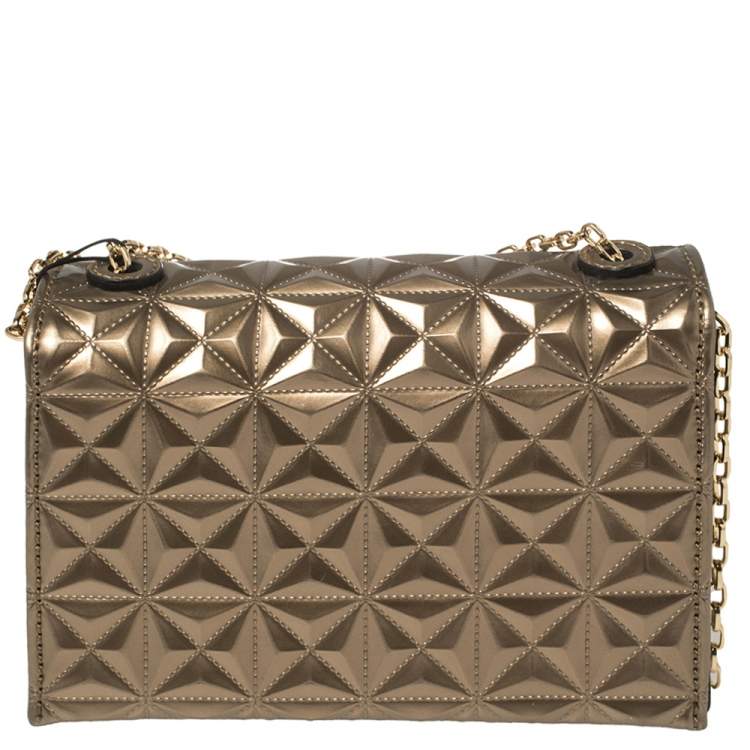 Pre Owned Emporio Armani Metallic Bronze Quilted Patent Leather Flap Chain Shoulder Bag