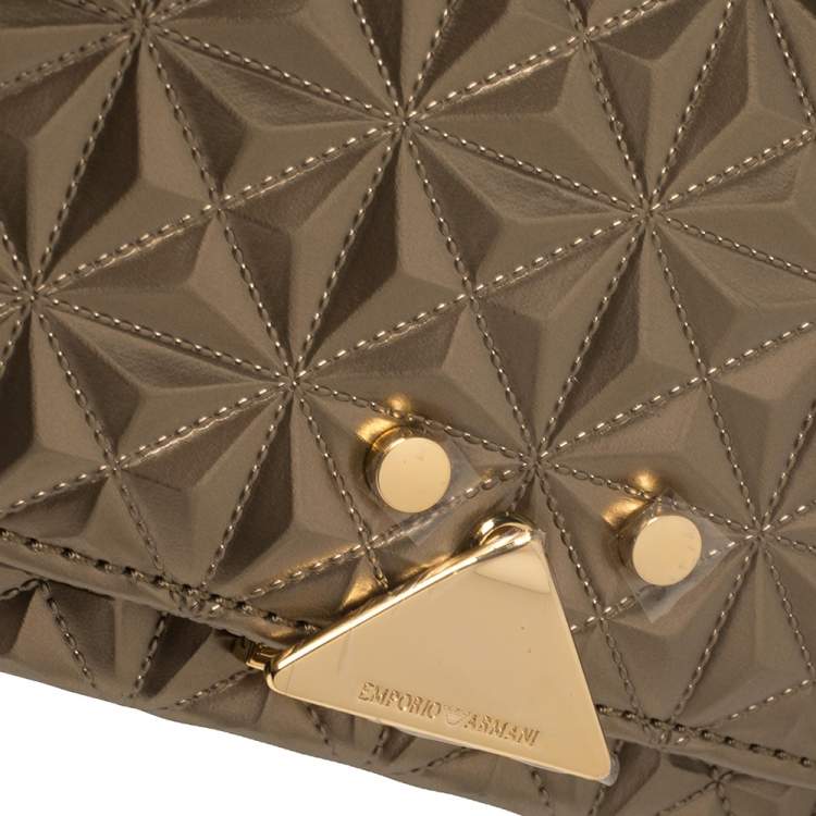 Pre Owned Emporio Armani Metallic Bronze Quilted Patent Leather Flap Chain Shoulder Bag
