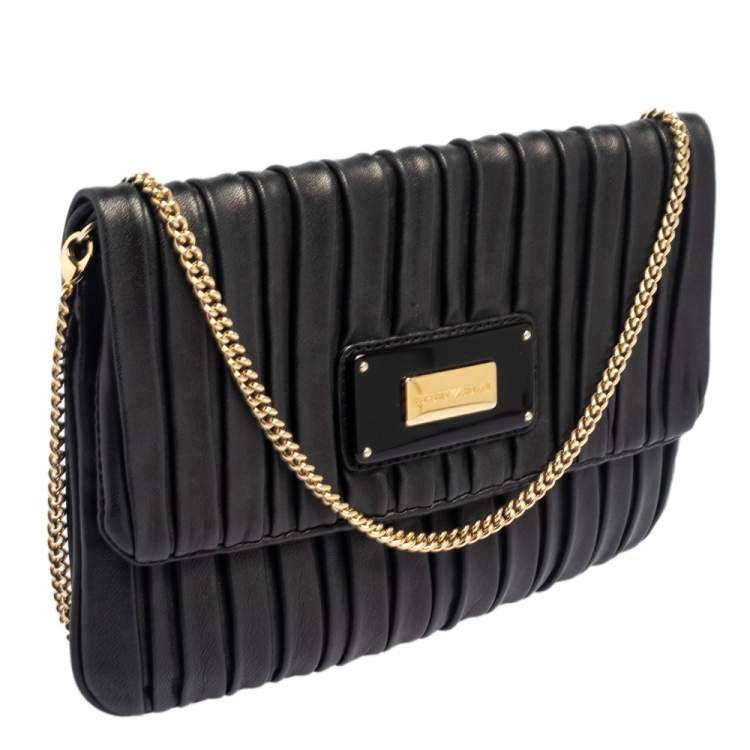 Pre Owned Emporio Armani Black Leather Pleated Crossbody Bag