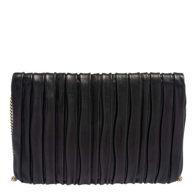 Pre Owned Emporio Armani Black Leather Pleated Crossbody Bag