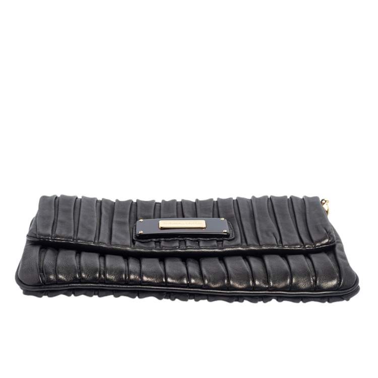 Pre Owned Emporio Armani Black Leather Pleated Crossbody Bag