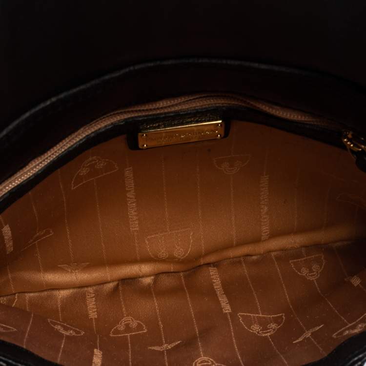 Pre Owned Emporio Armani Black Leather Pleated Crossbody Bag