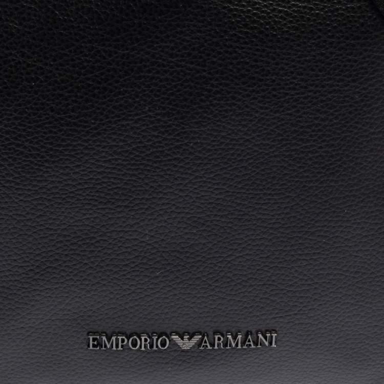 Pre Owned Emporio Armani Black Leather Slim Messenger Bag