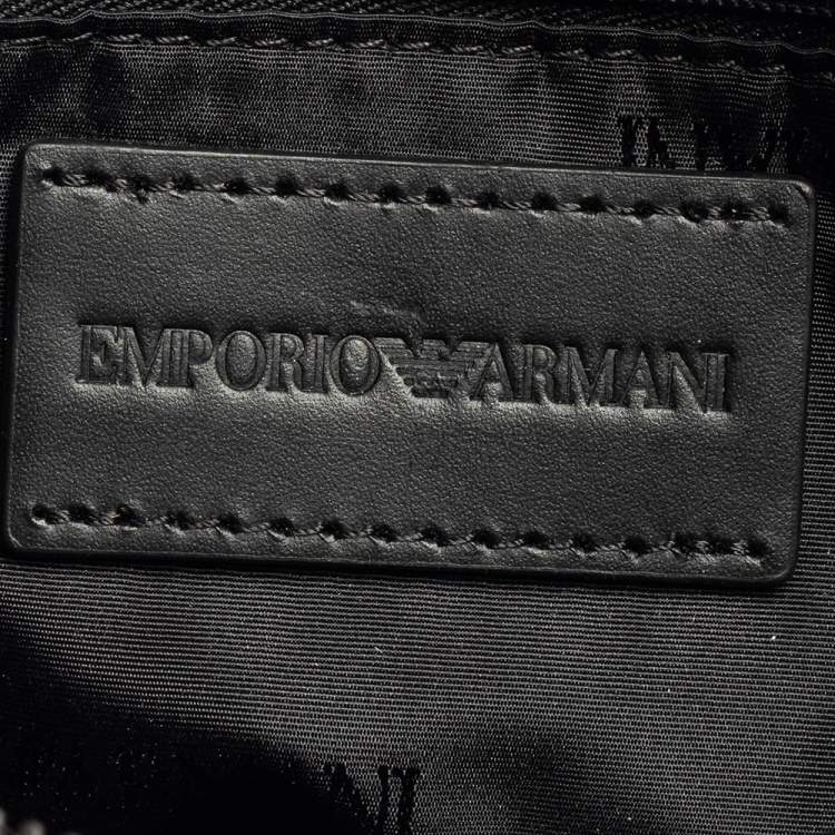 Pre Owned Emporio Armani Black Leather Slim Messenger Bag