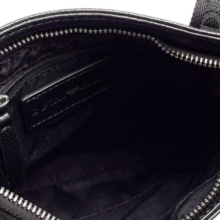 Pre Owned Emporio Armani Black Leather Slim Messenger Bag