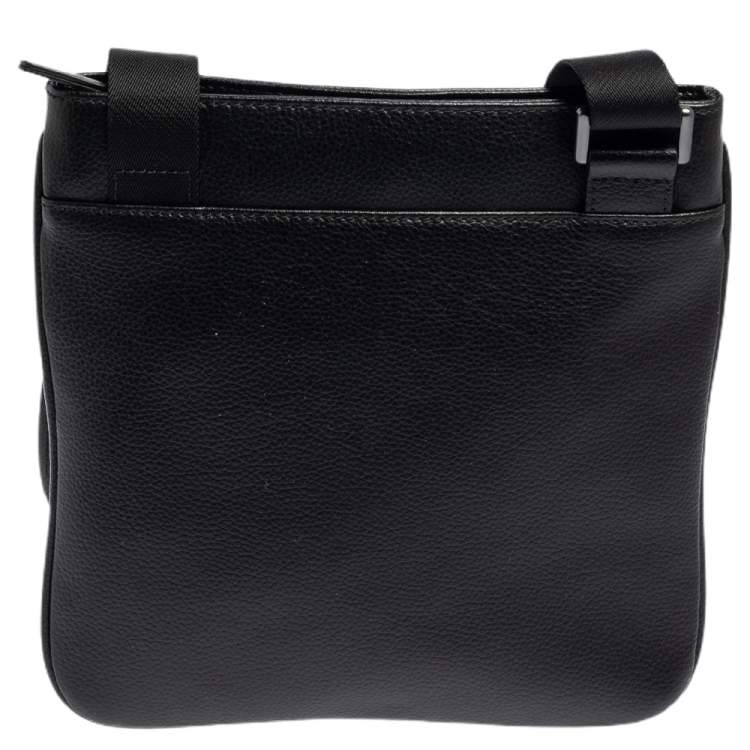 Pre Owned Emporio Armani Black Leather Slim Messenger Bag
