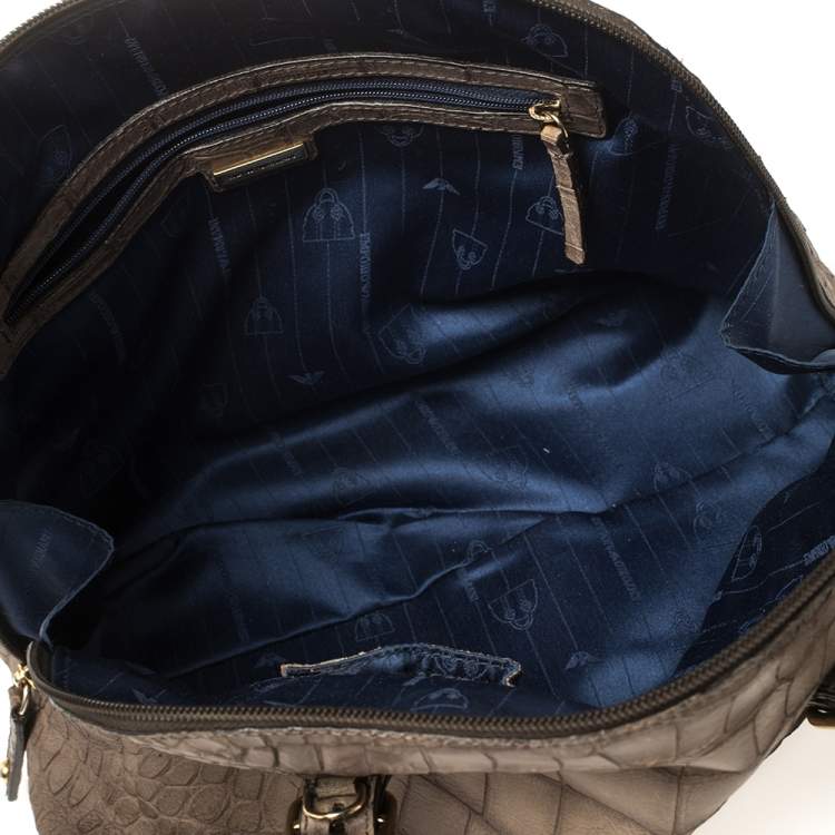 Pre Owned Emporio Armani Taupe Croc Embossed Leather Dome Satchel