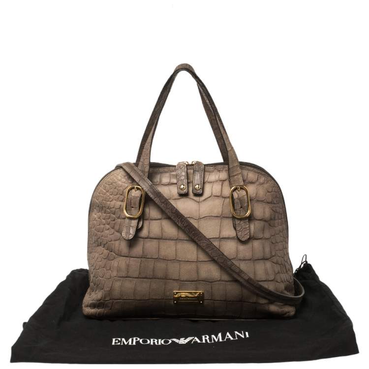 Pre Owned Emporio Armani Taupe Croc Embossed Leather Dome Satchel