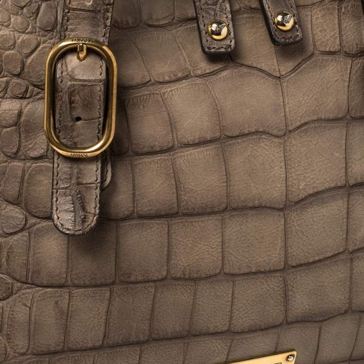 Pre Owned Emporio Armani Taupe Croc Embossed Leather Dome Satchel