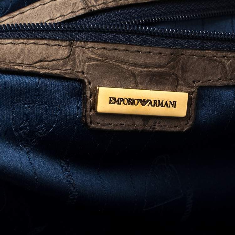 Pre Owned Emporio Armani Taupe Croc Embossed Leather Dome Satchel
