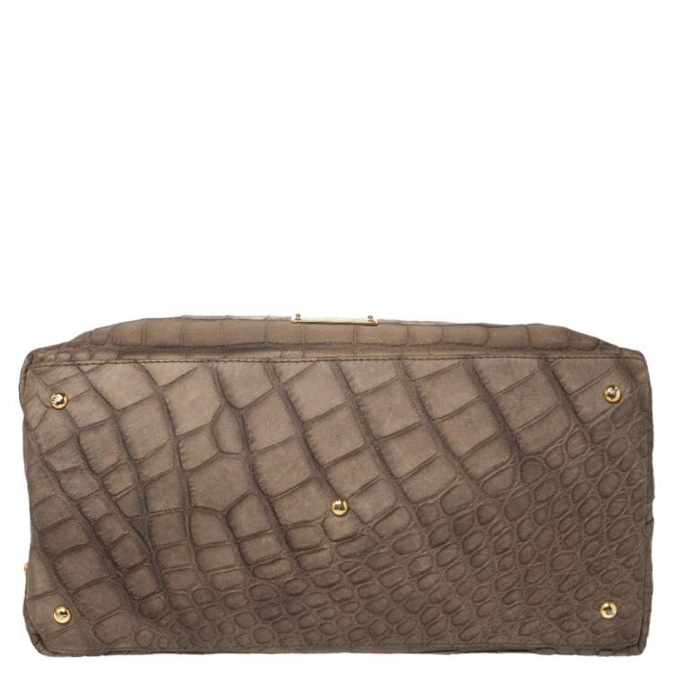 Pre Owned Emporio Armani Taupe Croc Embossed Leather Dome Satchel