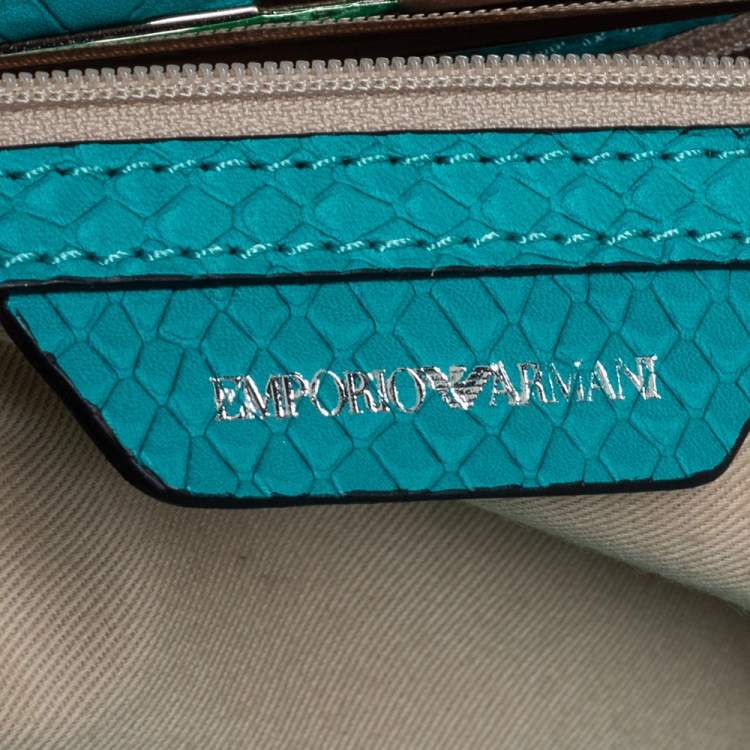 Pre Owned Emporio Armani Blue Python Embossed Leather Frame Clutch