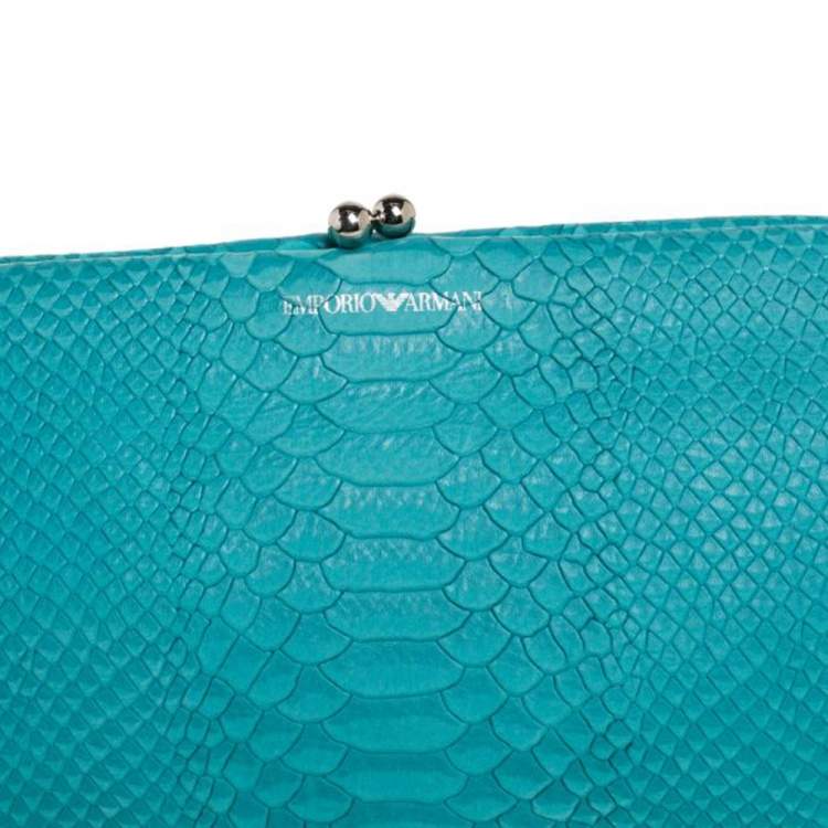 Pre Owned Emporio Armani Blue Python Embossed Leather Frame Clutch