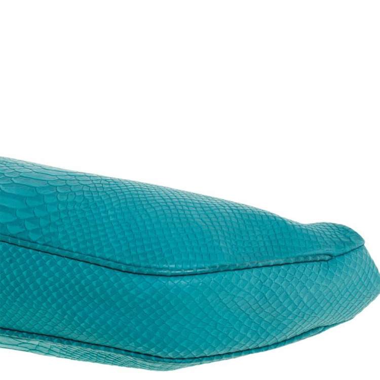 Pre Owned Emporio Armani Blue Python Embossed Leather Frame Clutch