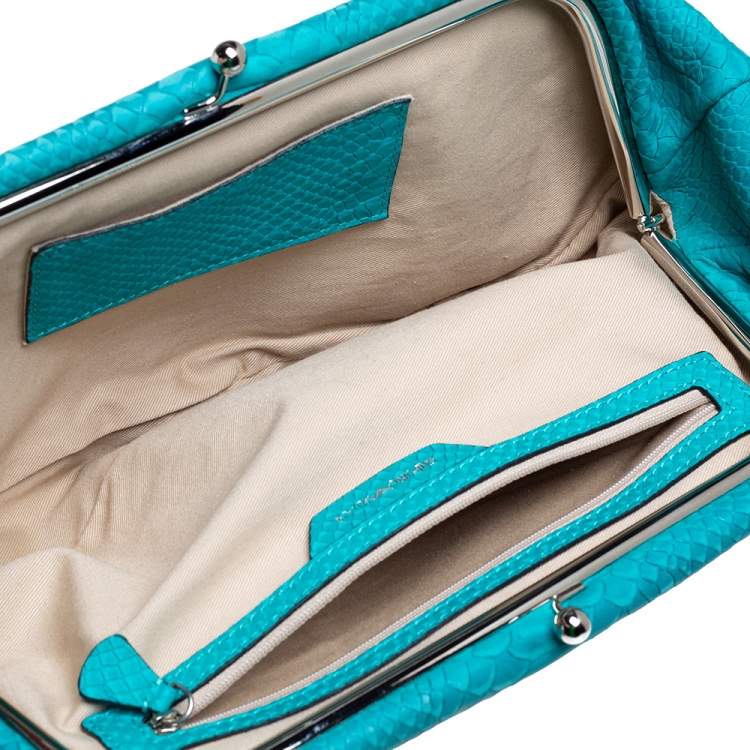 Pre Owned Emporio Armani Blue Python Embossed Leather Frame Clutch