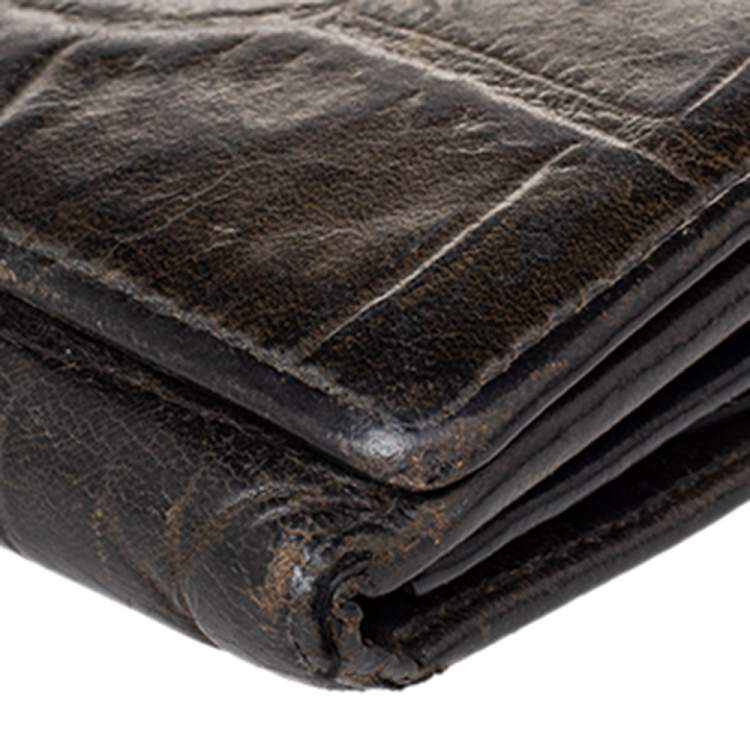 Pre Owned Emporio Armani Black Croc Embossed Leather Flap Wallet