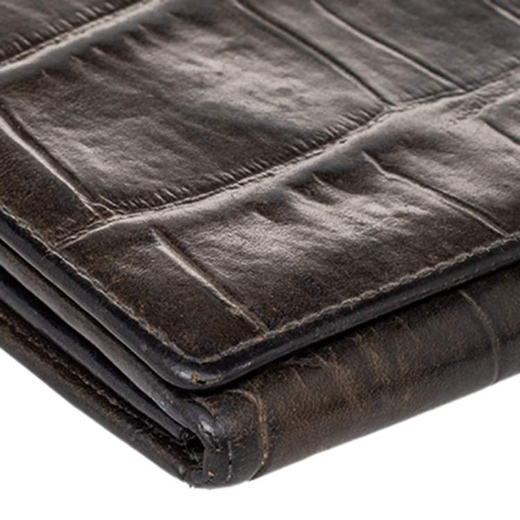 Pre Owned Emporio Armani Black Croc Embossed Leather Flap Wallet