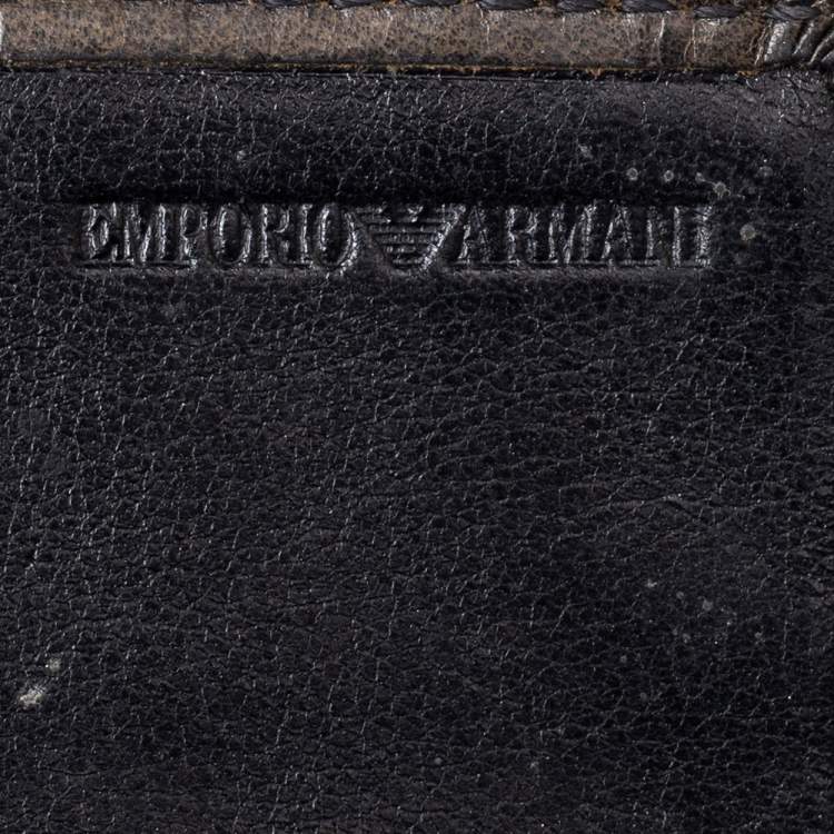 Pre Owned Emporio Armani Black Croc Embossed Leather Flap Wallet