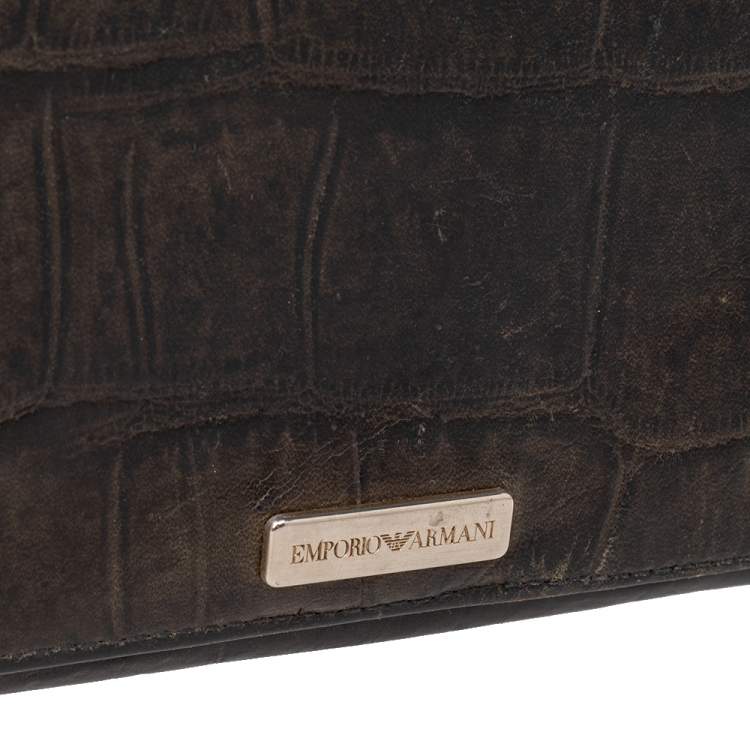 Pre Owned Emporio Armani Black Croc Embossed Leather Flap Wallet