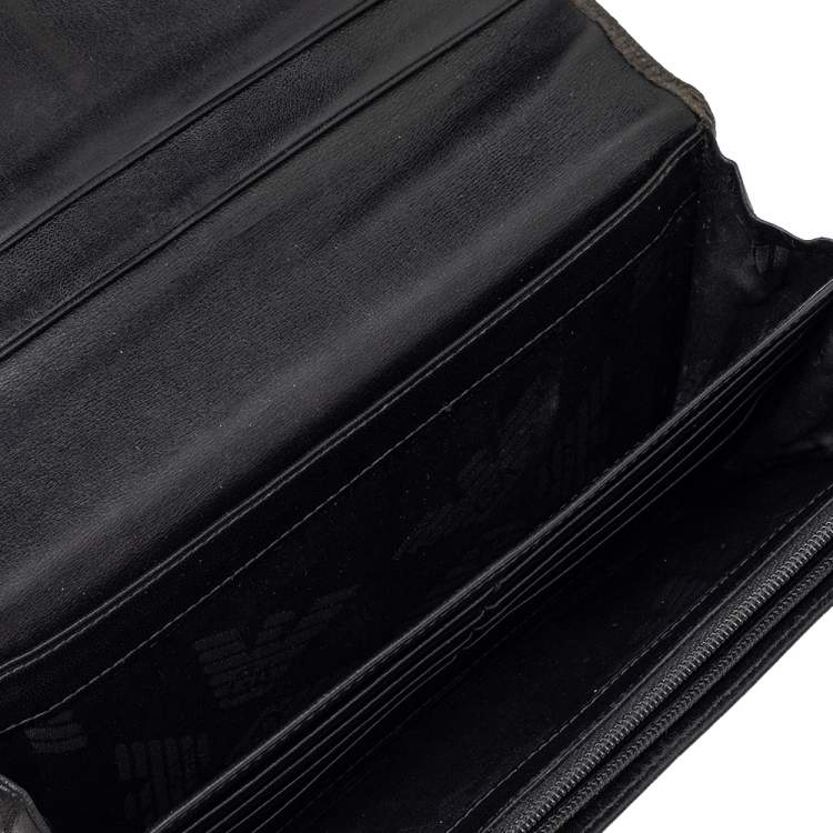 Pre Owned Emporio Armani Black Croc Embossed Leather Flap Wallet