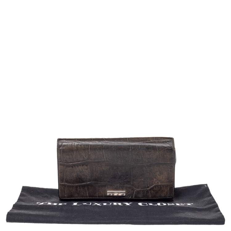 Pre Owned Emporio Armani Black Croc Embossed Leather Flap Wallet