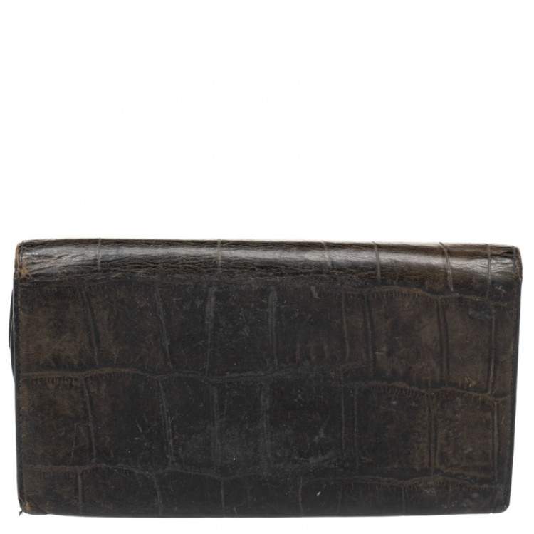 Pre Owned Emporio Armani Black Croc Embossed Leather Flap Wallet
