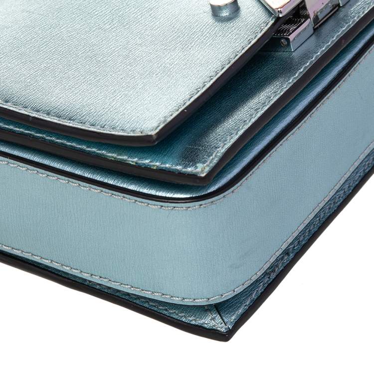 Pre Owned Emporio Armani Metallic Mint Green Leather Chain Shoulder Bag