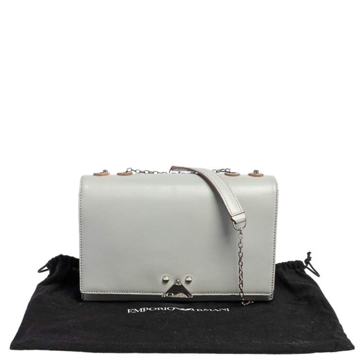 Pre Owned Emporio Armani Grey Leather Chain Shoulder Bag