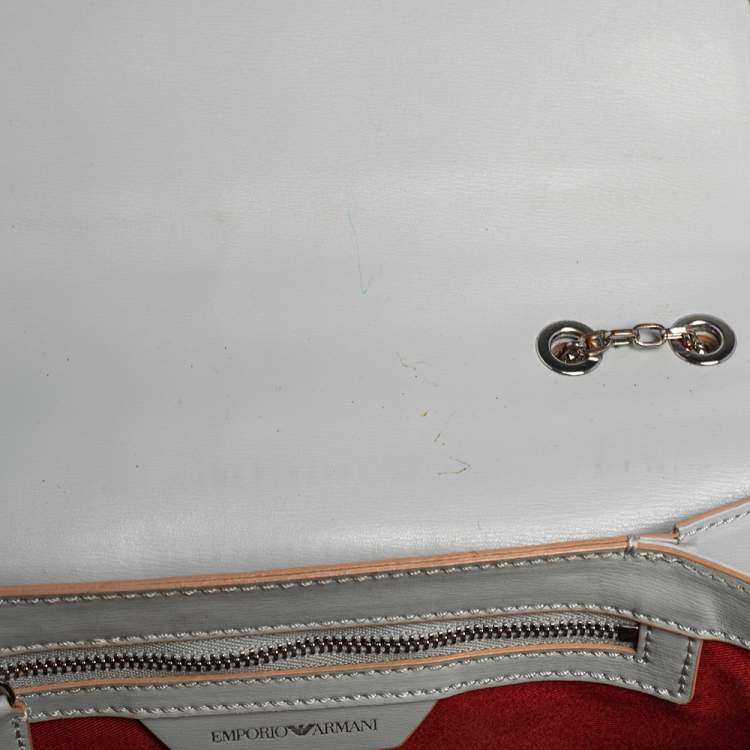 Pre Owned Emporio Armani Grey Leather Chain Shoulder Bag