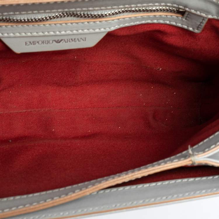 Pre Owned Emporio Armani Grey Leather Chain Shoulder Bag