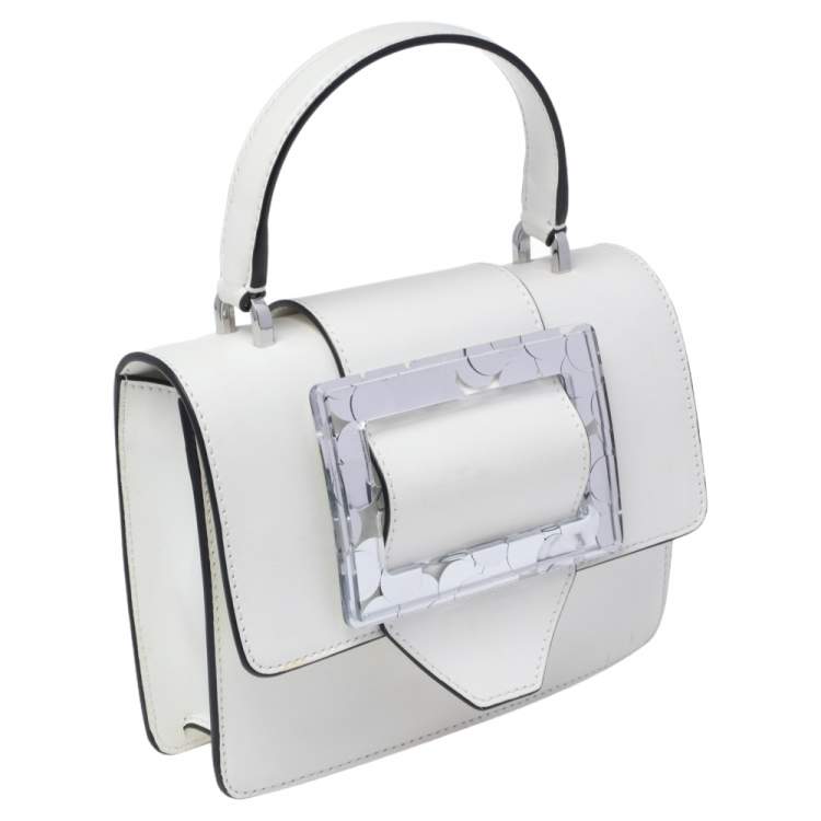 Pre Owned Emporio Armani White Leather Flap Top Handle Bag