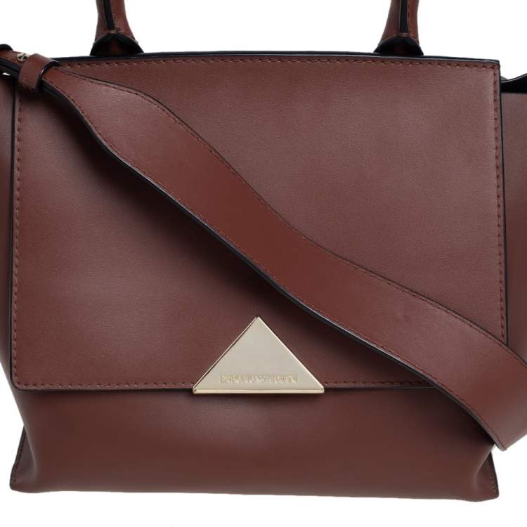 Pre Owned Emporio Armani Brown Leather Flap Top Handle Bag