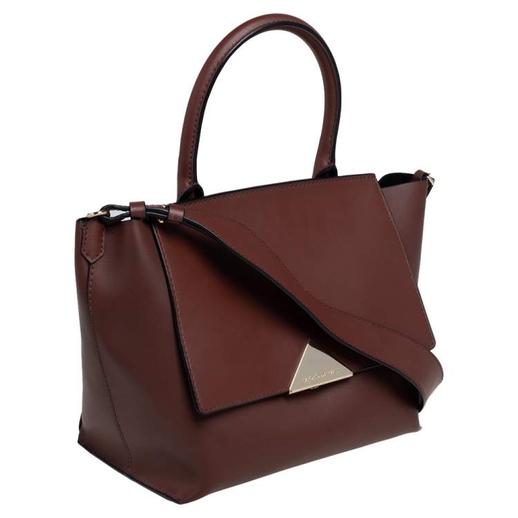 Pre Owned Emporio Armani Brown Leather Flap Top Handle Bag